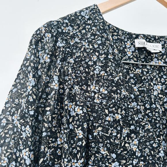 Shona Joy Denise Pintuck Babydoll Mini Balloon Puff Sleeve Short Floral Dress 10 - Picture 10 of 16